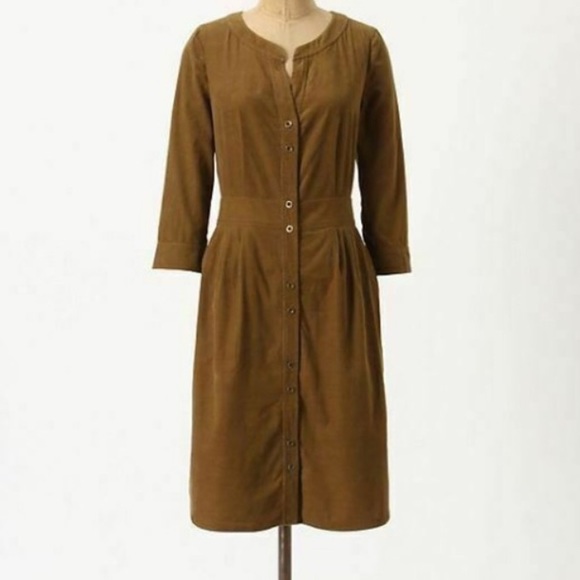 Anthropologie Dresses & Skirts - Anthro Maeve Olive Green Corduroy Shirt Dress